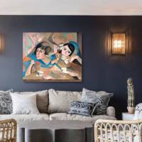 Leinwandbild Teestunde der Frauen nach einem alten Gemälde ca. 1921 Kubismus abstrakt Vintage Style Reproduktion Bild 4