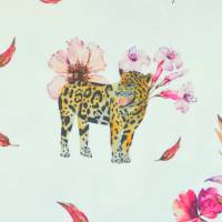 ♕ Jersey mit Jaguar und Blüten reinweiß  50 x 150 cm Nähen ♕ Bild 2