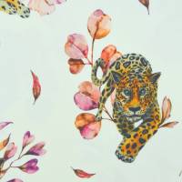 ♕ Jersey mit Jaguar und Blüten reinweiß  50 x 150 cm Nähen ♕ Bild 3
