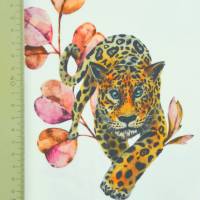 ♕ Jersey mit Jaguar und Blüten reinweiß  50 x 150 cm Nähen ♕ Bild 4