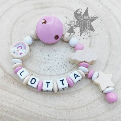 Schnullerkette mit Name Regenbogen Wolke Stern