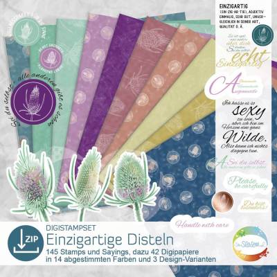 Digistampset Einzigartige Disteln, Digipapiere für einzigartige Menschen, Geschenke und Trauerkarten zu Einzigartigkeit