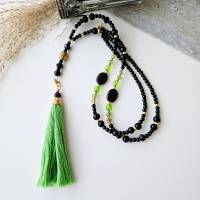 lange Kette mit Quaste, Kette mit Wechselanhänger, Perlenkette für Damen, Kette schwarz, Kette grün, lange Ketten Bild 4