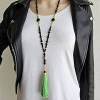 lange Kette mit Quaste, Kette mit Wechselanhänger, Perlenkette für Damen, Kette schwarz, Kette grün, lange Ketten Bild 9