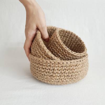 3er-Set handgefertigter Aufbewahrungskörbe aus Jutegarn