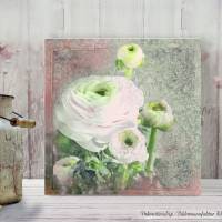 RANUNKELBLÜTE im Vintage Style Blumenbild auf Holz Leinwand Kunstdruck Wanddeko Landhausstil Shabby Chic günstig kaufen Bild 1