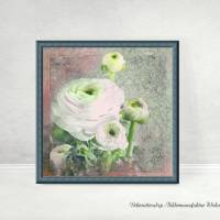 RANUNKELBLÜTE im Vintage Style Blumenbild auf Holz Leinwand Kunstdruck Wanddeko Landhausstil Shabby Chic günstig kaufen Bild 2