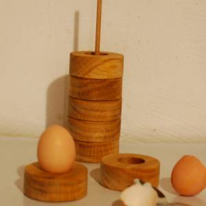6 Stck. Eierbecher Eiche, komplett mit Holz Halter, Mitbringsel, Geschenk Bild 1