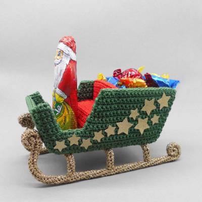 Häkelanleitung Weihnachten Schlitten zum Befüllen und Dekorieren - einfach & vielseitig