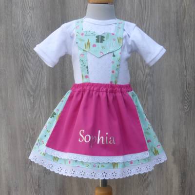 Mintfarbiges Babydirndl mit pinkfarbiger Schürze, personalisiertes Taufkleid, Taufe in Bayern, Dirnd fürs Oktoberfest