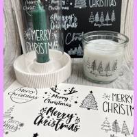 Kerzentattoo MERRY CHRISTMAS XL,  f. Kerzengläser/Stumpenkerzen etc., A5 Wasserschiebefolie, Kerzenfolie, Kerzensticker Bild 1