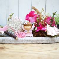 Tischgesteck rosa mit Teelicht und Schutzengel Bild 5
