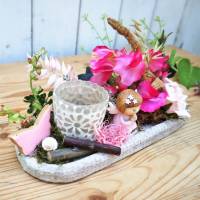 Tischgesteck rosa mit Teelicht und Schutzengel Bild 8