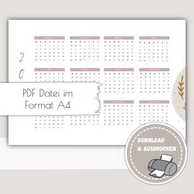 Kalender 2024 zum Ausdrucken A4 | Plan, Kalender&Listen Printables, Kalender Jahresansicht