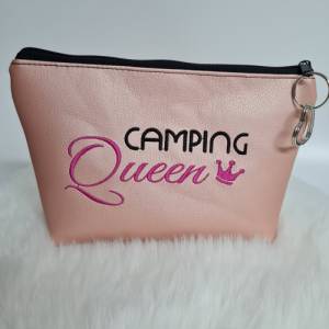Kosmetiktasche Camping Queen  Schminktasche Utensilientasche Kleinigkeiten Tasche mit Anhänger rosa Bild 1