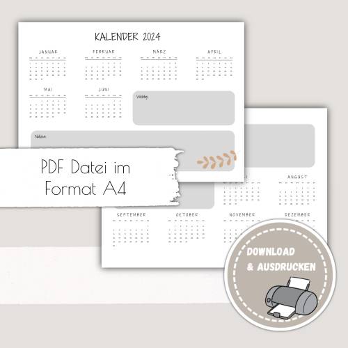 Kalender 2024 zum Ausdrucken A4, Kalender in der Halbjahresansicht | Plan, Kalender&Listen Printables,