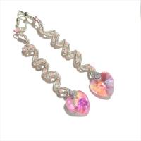 Märchenhafte funkelnde Ohrringe rosa Herz handmade Spiralperle silberfarben Brautschmuck Bild 1