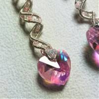Märchenhafte funkelnde Ohrringe rosa Herz handmade Spiralperle silberfarben Brautschmuck Bild 4