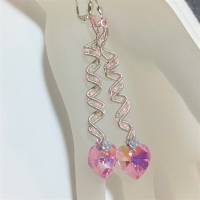 Märchenhafte funkelnde Ohrringe rosa Herz handmade Spiralperle silberfarben Brautschmuck Bild 5