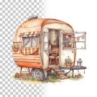 Wohnwagen Clipart Bundle, 8x PNG Bilder Transparenter Hintergrund, Aquarell gemalte Camper, Freigestellte Grafik Bild 4