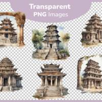 Alter Tempel Bundle - 12x PNG Bilder Transparenter Hintergrund - Aquarell gemalte Tempel - Freigestellte Grafik Bild 3