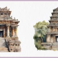 Alter Tempel Bundle - 12x PNG Bilder Transparenter Hintergrund - Aquarell gemalte Tempel - Freigestellte Grafik Bild 7