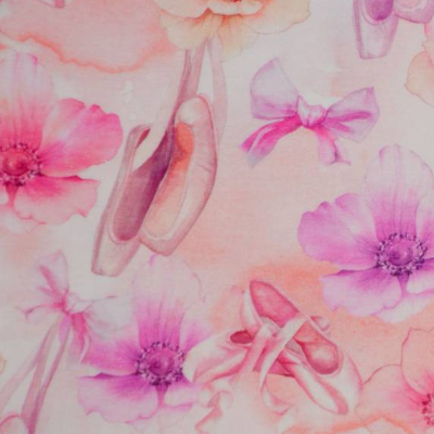 ♕ Jersey mit Ballettschuhen Tanzschuhen Ballett zart rosa Blumen 50 x 150 cm Nähen elastisch ♕