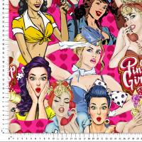 Dekostoff mit 1950er USA Motiven:  Pin-up-Girls, 140 cm breit, Meterware, Preis pro 0,5 lfdm Bild 1