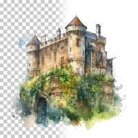Mittelalter Burg Clipart Bundle, 8x PNG Bilder Transparenter Hintergrund, Aquarell gemalte Burgen & Schlösser Bild 10