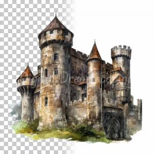 Mittelalter Burg Clipart Bundle, 8x PNG Bilder Transparenter Hintergrund, Aquarell gemalte Burgen & Schlösser Bild 7