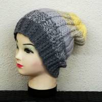 Damen Mütze mit Farbverlauf grau- gelb Baby Merino Bild 1