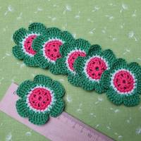 Sommerliche Wassermelonen-Blumen: 3er Set handgemachte Häkelblumen aus Baumwolle Bild 4