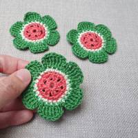 Sommerliche Wassermelonen-Blumen: 3er Set handgemachte Häkelblumen aus Baumwolle Bild 5