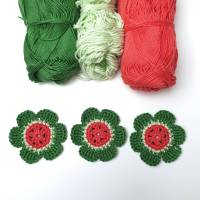 Sommerliche Wassermelonen-Blumen: 3er Set handgemachte Häkelblumen aus Baumwolle Bild 7