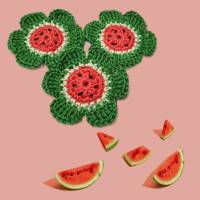 Sommerliche Wassermelonen-Blumen: 3er Set handgemachte Häkelblumen aus Baumwolle Bild 8