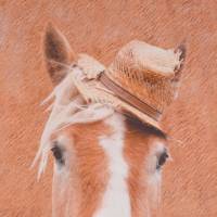 ♕ Jersey Panel Pferd mit Strohhut Pony braun 65 x 145  cm Nähen Elastisch Stoff ♕ Bild 3