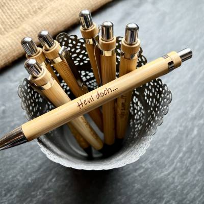 Heul doch... - gravierter Kuli - Kugelschreiber mit Gravur, Kuli graviert, aus Bambus, Kuli mit lustigen Text