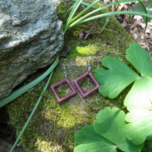 Geometrische Hängeohrringe in Form eines Quadrats aus Purpleheart / Amaranth Holz, mit Edelstahl Haken, silber oder gold Bild 4