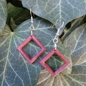 Geometrische Hängeohrringe in Form eines Quadrats aus Purpleheart / Amaranth Holz, mit Edelstahl Haken, silber oder gold Bild 6