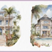 Strand Villa Bundle - 12x PNG Bilder Transparenter Hintergrund - Aquarell gemalte Strandhäuser - Freigestellte Grafik Bild 5