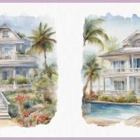 Strand Villa Bundle - 12x PNG Bilder Transparenter Hintergrund - Aquarell gemalte Strandhäuser - Freigestellte Grafik Bild 6