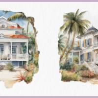 Strand Villa Bundle - 12x PNG Bilder Transparenter Hintergrund - Aquarell gemalte Strandhäuser - Freigestellte Grafik Bild 7