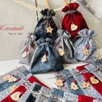 XXL-Adventskalender-Säckchen handgefertigt rot grau Geschenkbeutel Weihnachtstüten Bild 1