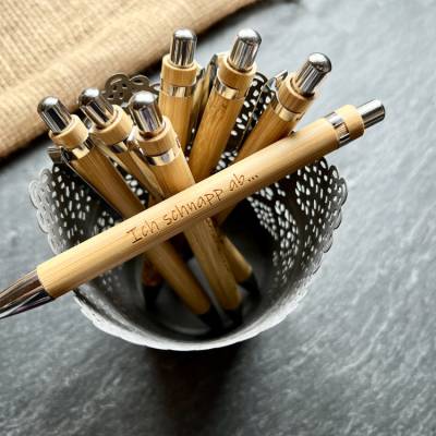 Ich schnapp ab - gravierter Kuli - Kugelschreiber mit Gravur, Kuli graviert, aus Bambus, Kuli mit lustigen Text