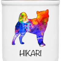 Keramik Leckerlidose SHIBA INU mit bunter Hunde-Silhouette - personalisiert mit Name Bild 1