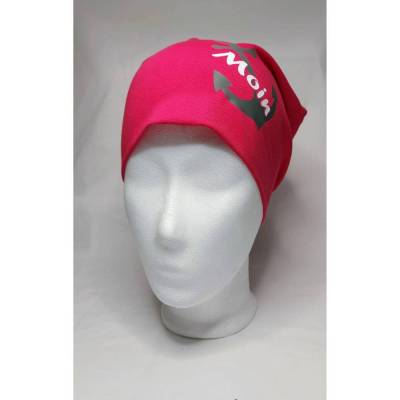 Beanie Mütze mit ostfriesischem Muster "Moin" und Anker aus Jersey