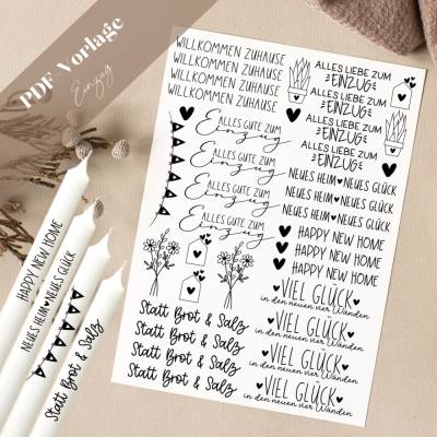 Einzug PDF Vorlage Kerzentattoo Kerzensticker Kerzen Umzug Willkommen in den neuen vier Wänden Neues Heim Daheim Happy H