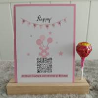 Digitales Sparbuch | Personalisiertes Geldgeschenk | QrCode Geschenkkarte | Inklusive Holzständer Lolli | Happy Birthday Bild 3