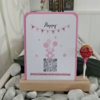 Digitales Sparbuch | Personalisiertes Geldgeschenk | QrCode Geschenkkarte | Inklusive Holzständer Lolli | Happy Birthday Bild 4