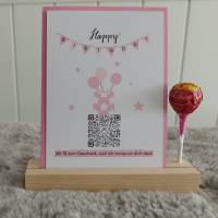 Digitales Sparbuch | Personalisiertes Geldgeschenk | QrCode Geschenkkarte | Inklusive Holzständer Lolli | Happy Birthday Bild 7